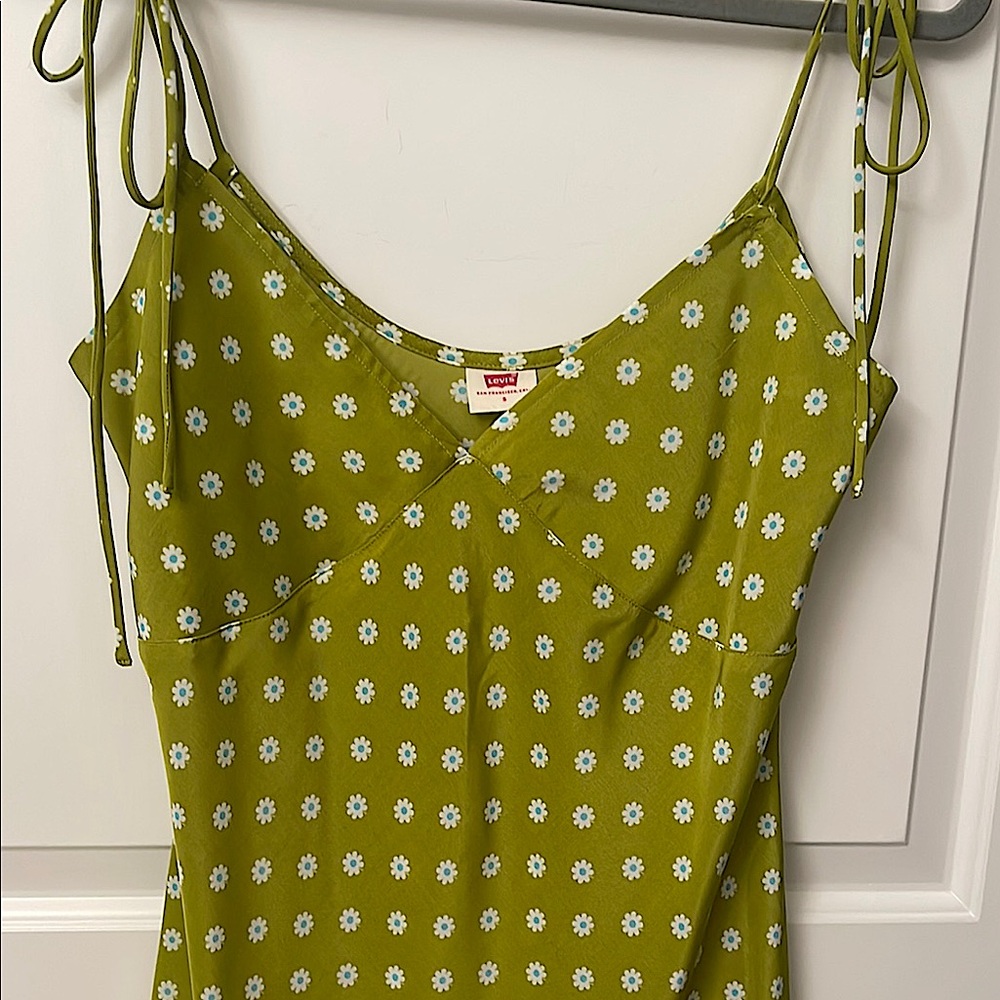 Levi's Green Tie Front Sleeveless Spaghetti Strap Dress:Y2K